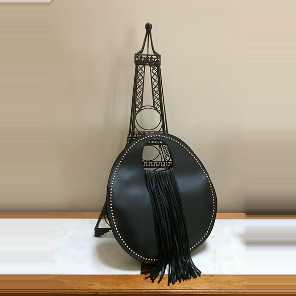 Handbags - Stud Embellished Fringe Round Satchel